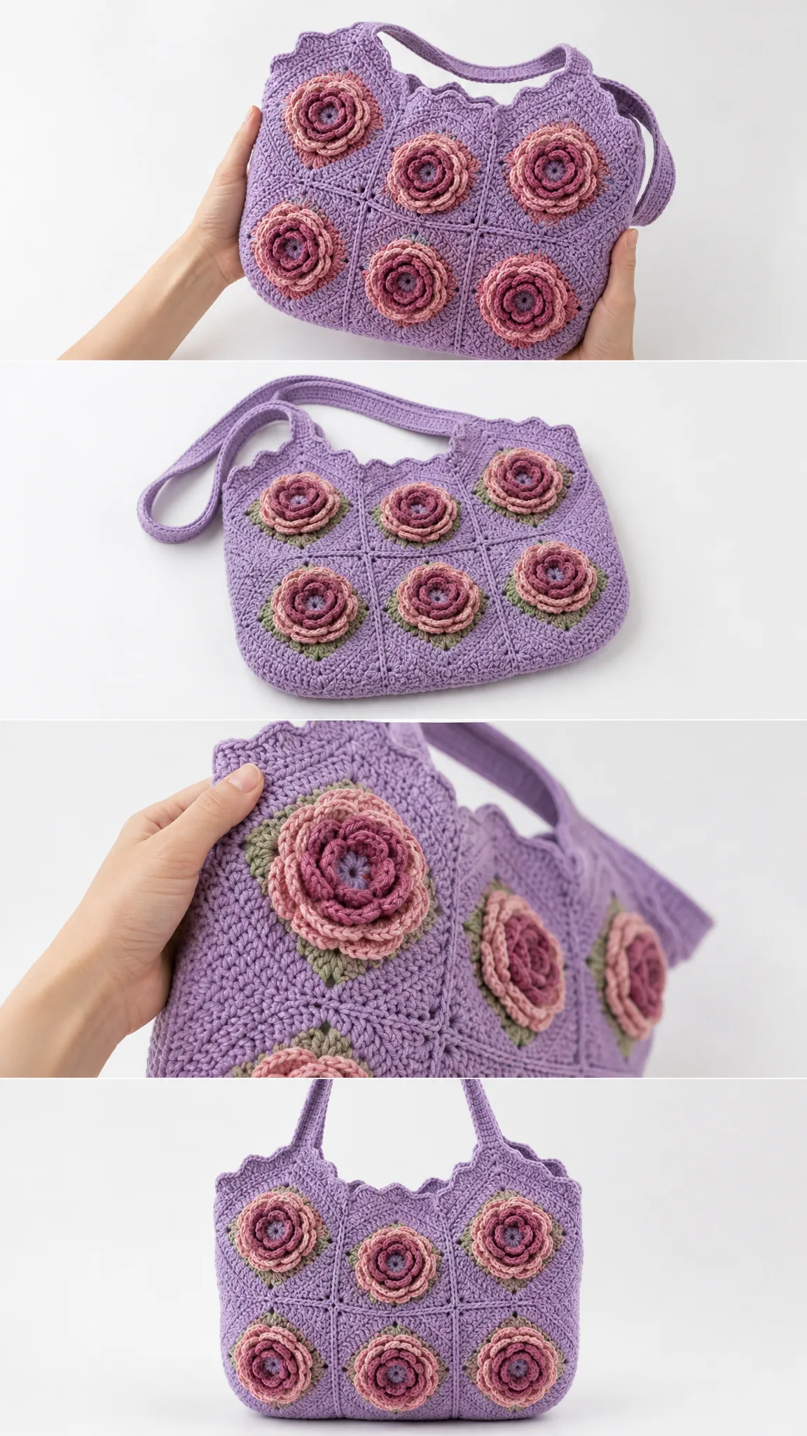 Rosen-Tote in Lavendel häkeln