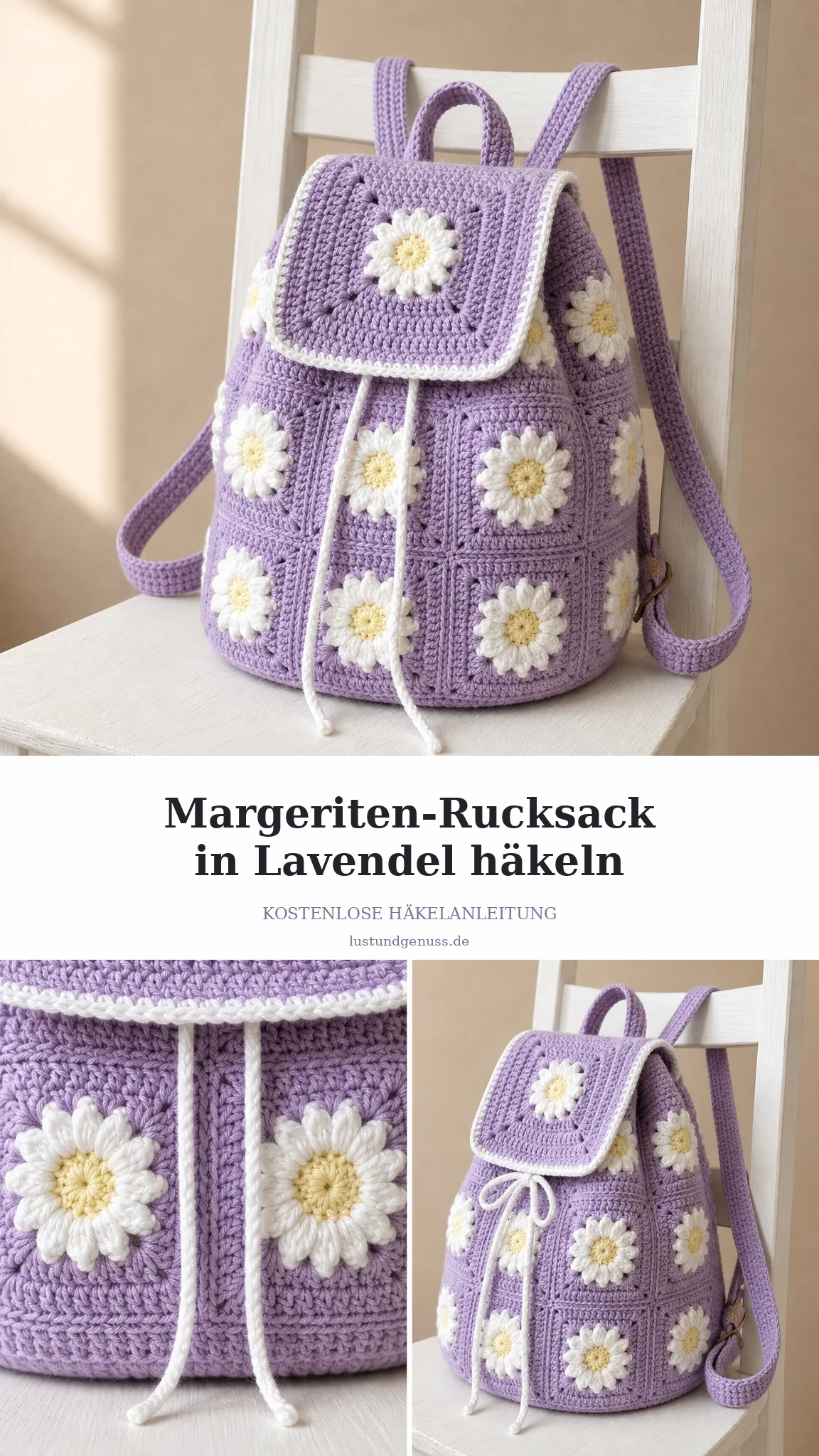 Margeriten-Rucksack in Lavendel häkeln