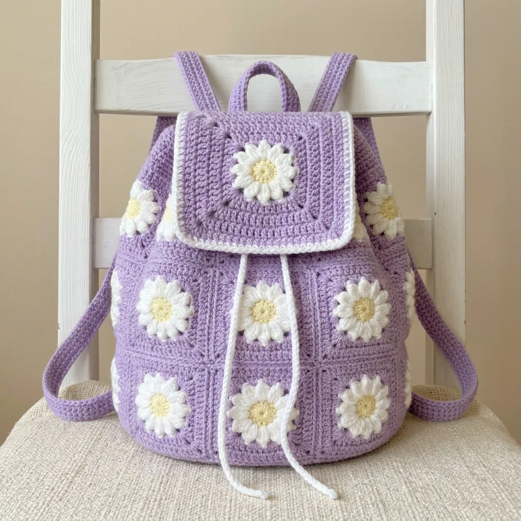 Margeriten-Rucksack in Lavendel häkeln