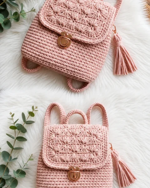 Mini-Rucksack in Zartrosa häkeln