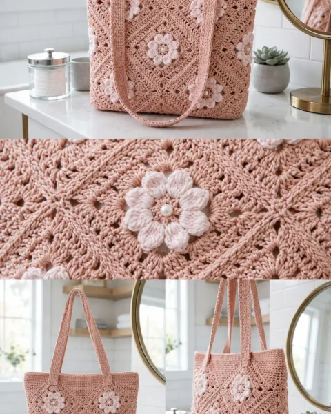 Kirschblüten-Tasche in Zartrosa häkeln