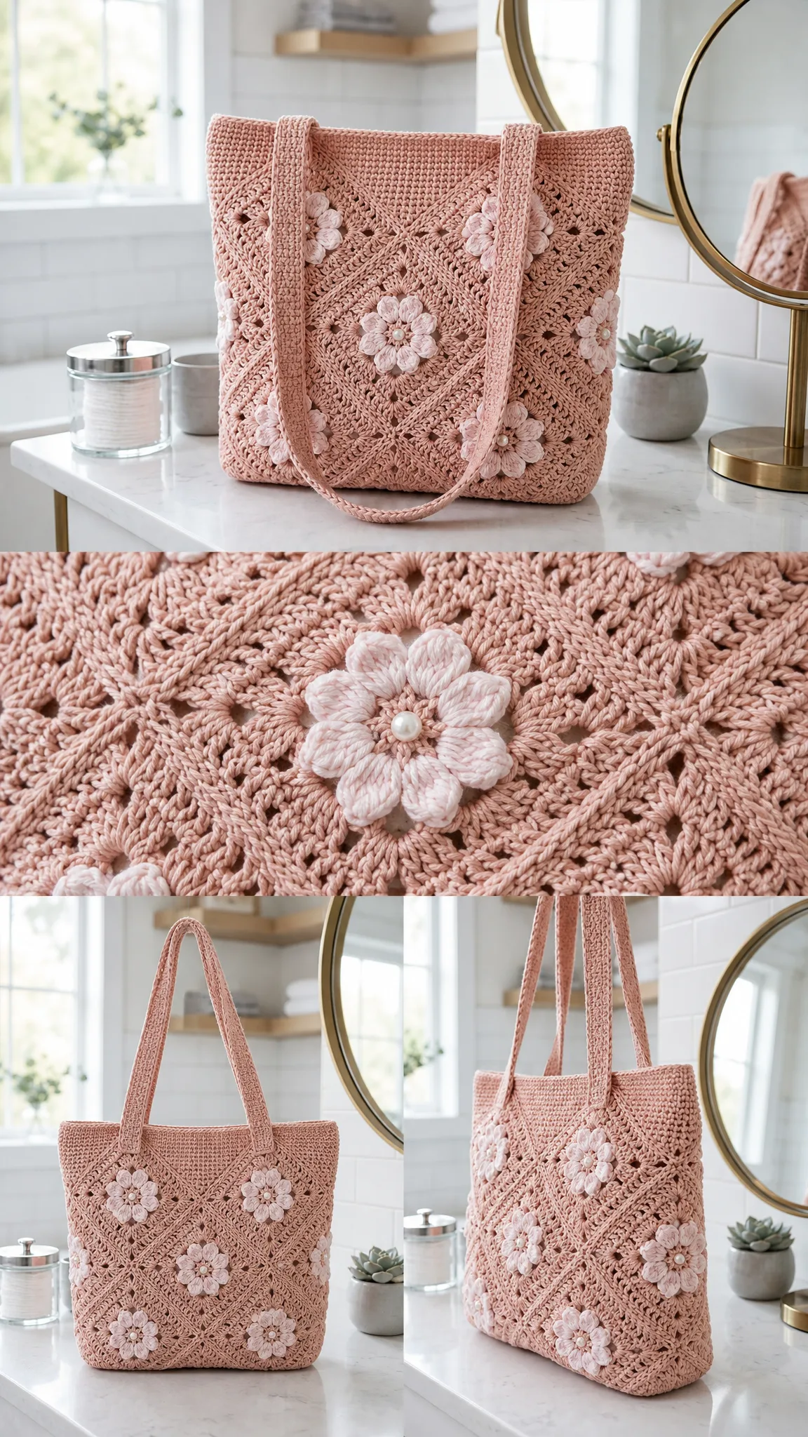 Kirschblüten-Tasche in Zartrosa häkeln