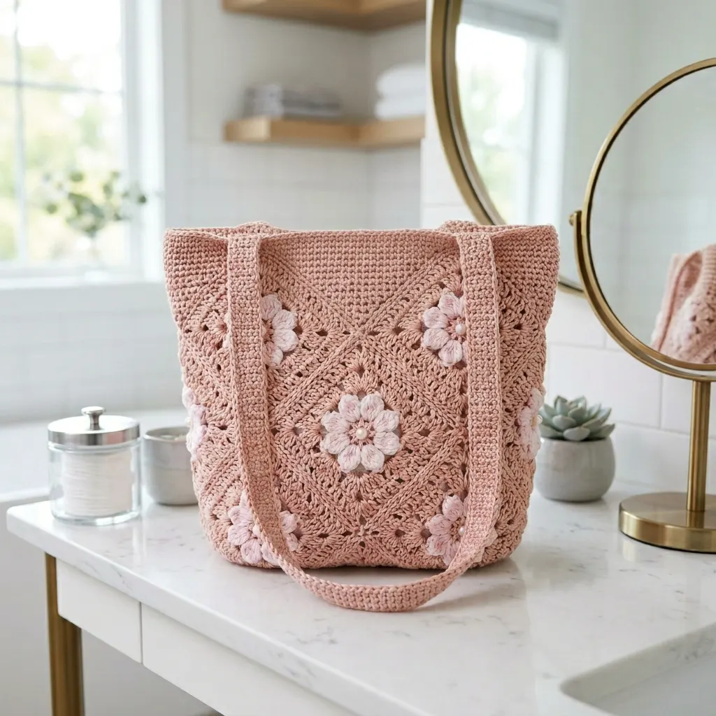 Kirschblüten-Tasche in Zartrosa häkeln