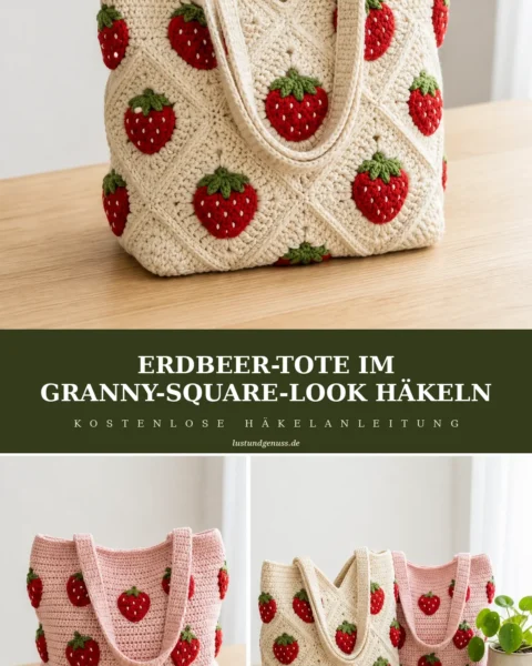 Erdbeer-Tote im Granny-Square-Look häkeln