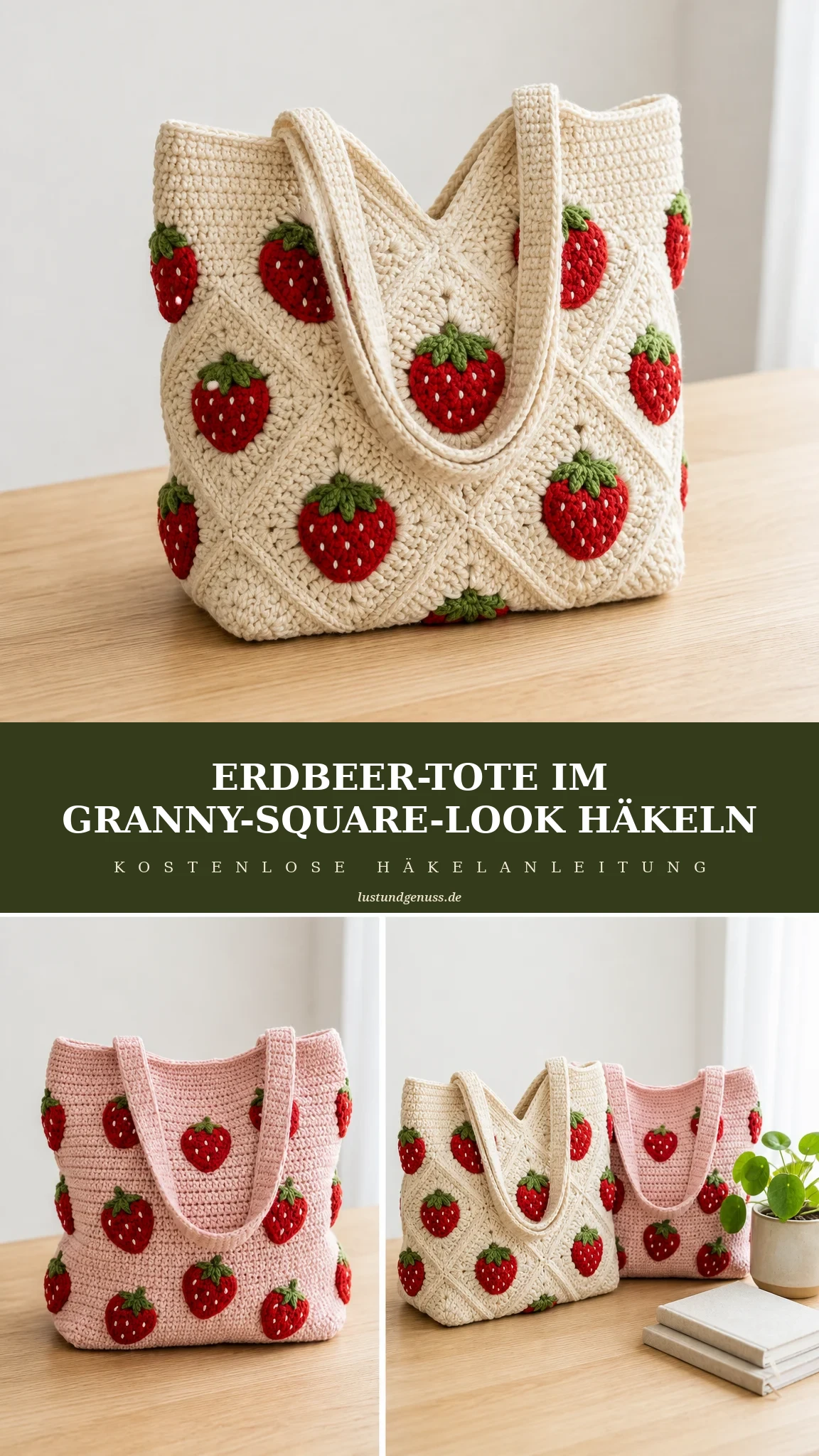 Erdbeer-Tote im Granny-Square-Look häkeln