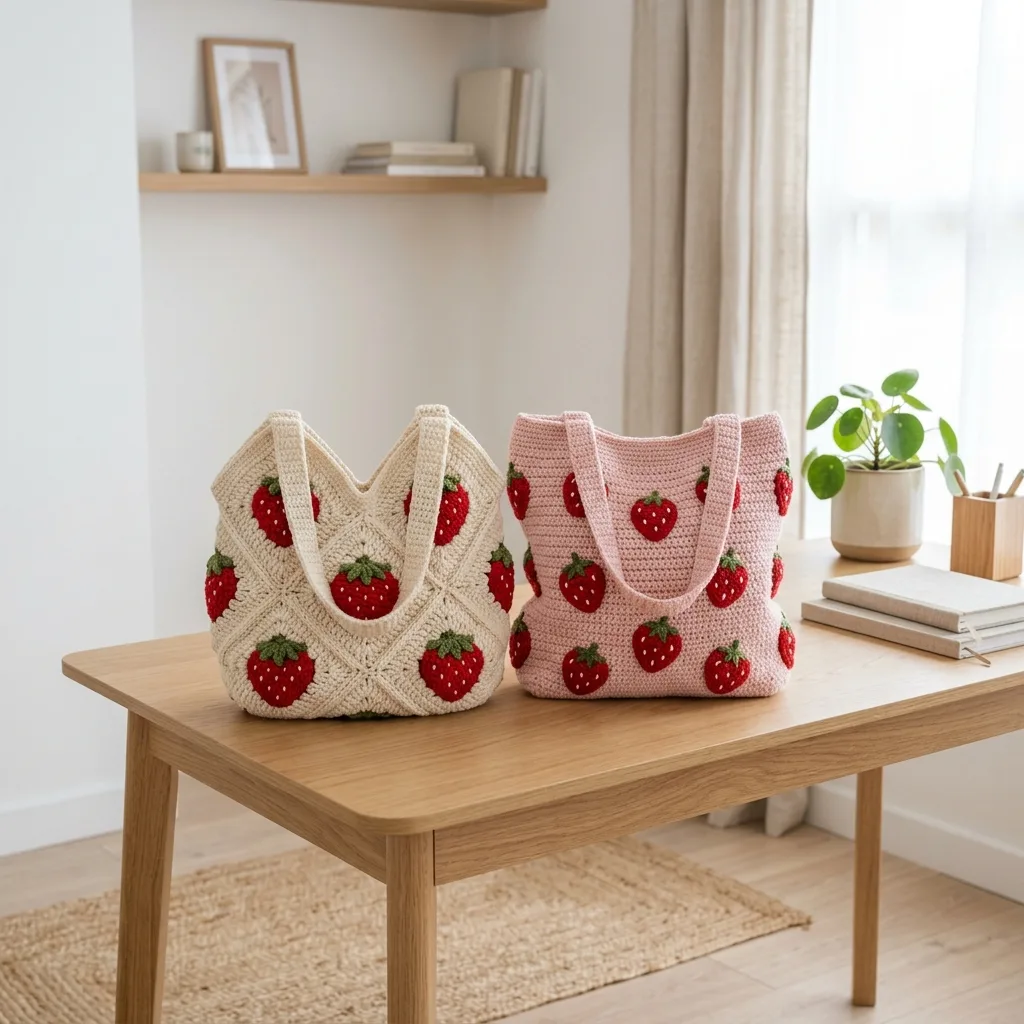 Erdbeer-Tote im Granny-Square-Look häkeln