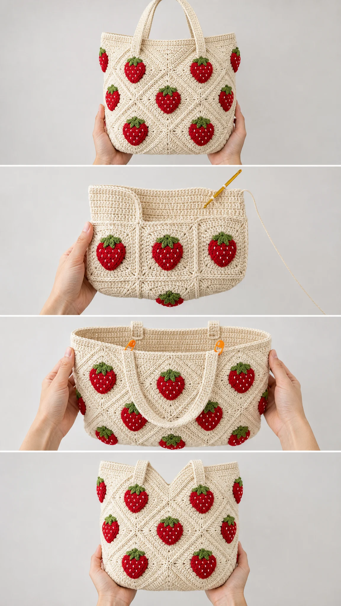 Erdbeer-Tote im Granny-Square-Look häkeln