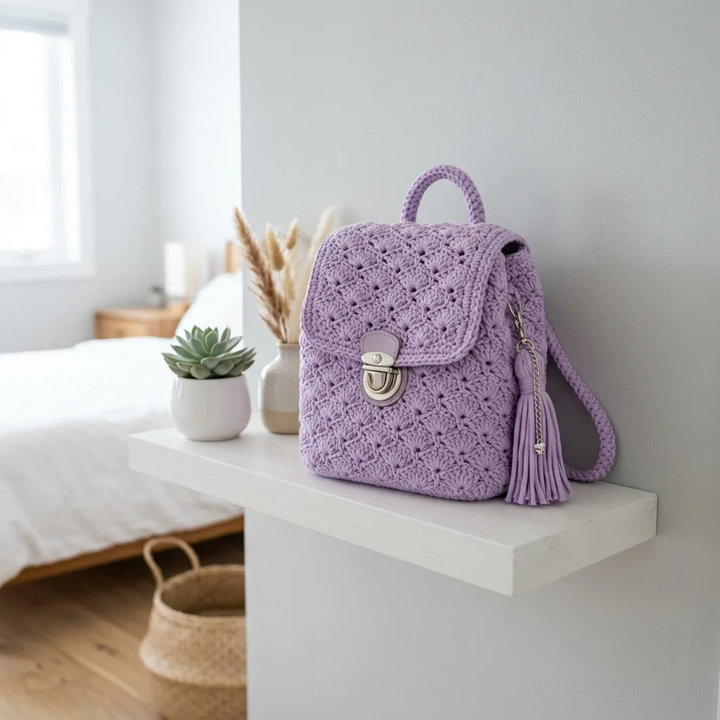 Lavendel-Mini-Rucksack im Starburst-Muster häkeln