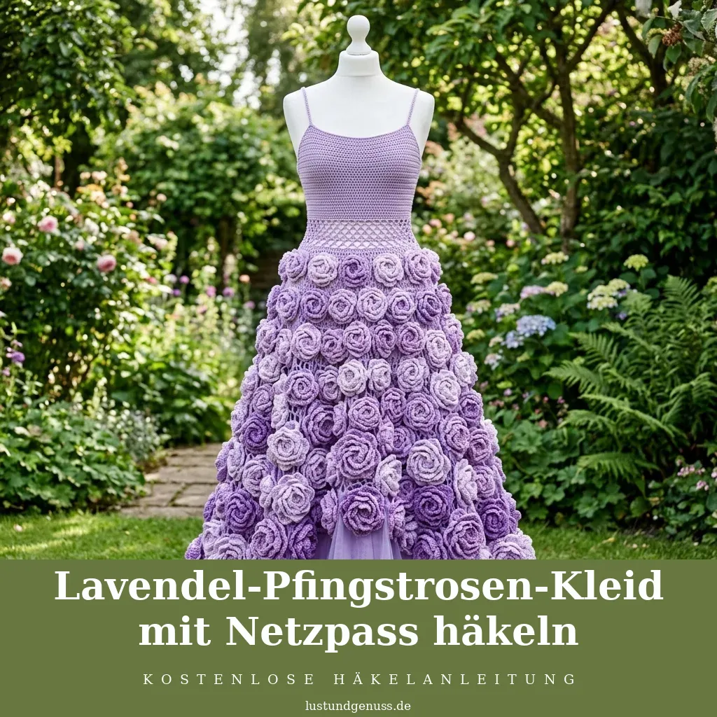 Lavendel-Pfingstrosen-Kleid mit Netzpass häkeln