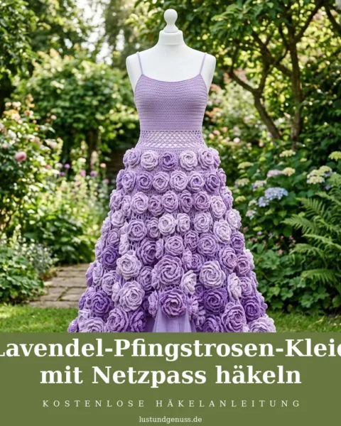 Lavendel-Pfingstrosen-Kleid mit Netzpass häkeln