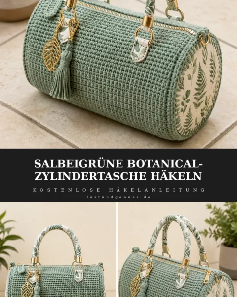 Salbeigrüne Botanical-Zylindertasche häkeln
