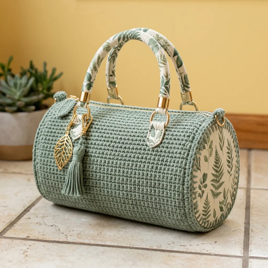 Salbeigrüne Botanical-Zylindertasche häkeln