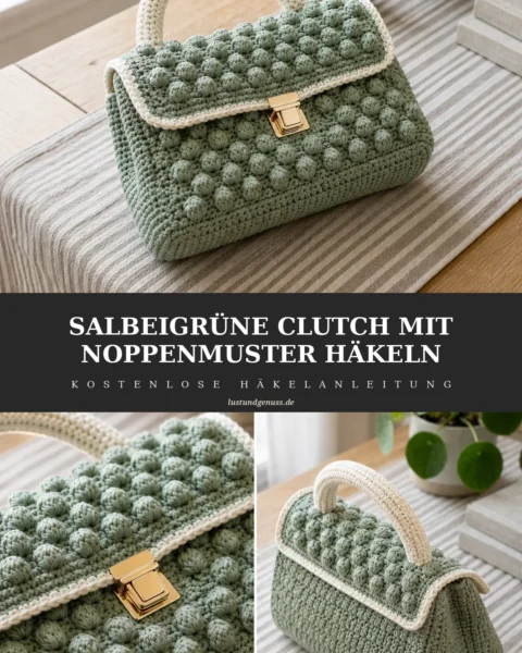 Salbeigrüne Clutch mit Noppenmuster häkeln