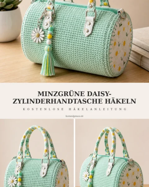 Minzgrüne Daisy-Zylinderhandtasche häkeln