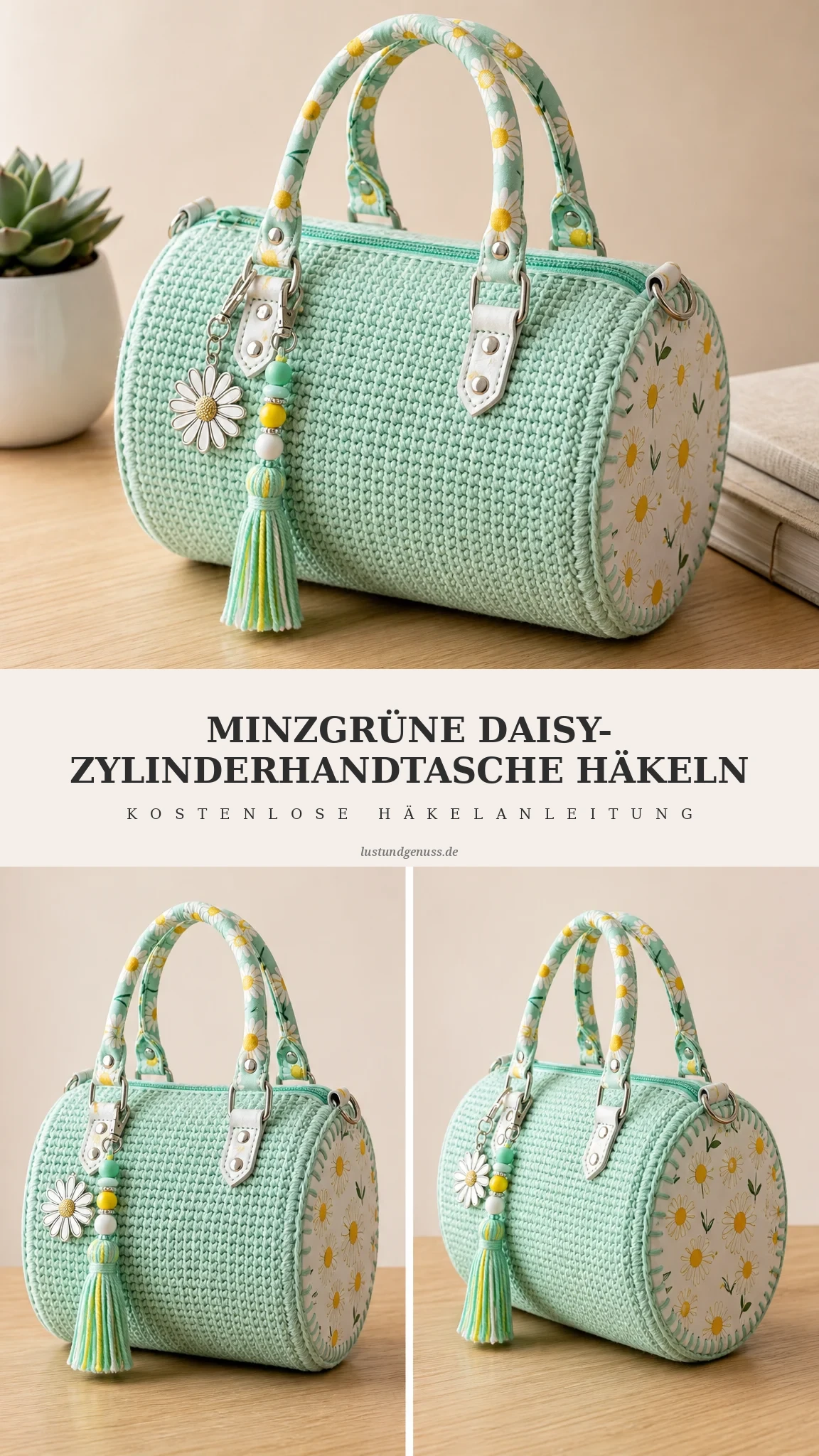 Minzgrüne Daisy-Zylinderhandtasche häkeln