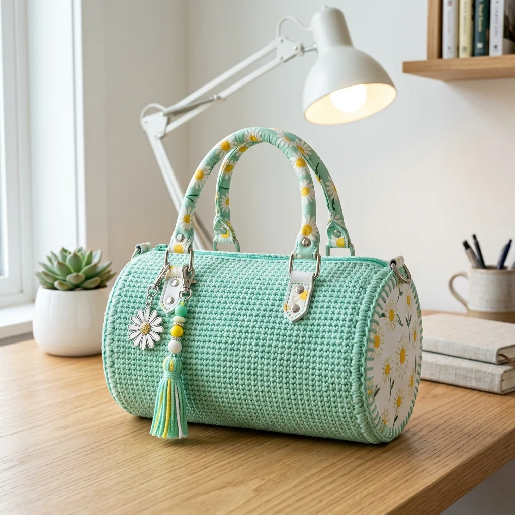 Minzgrüne Daisy-Zylinderhandtasche häkeln