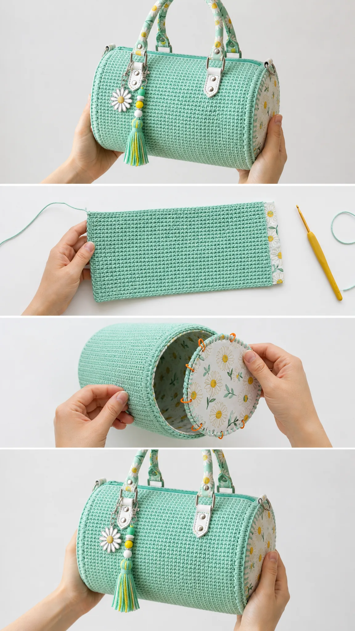 Minzgrüne Daisy-Zylinderhandtasche häkeln