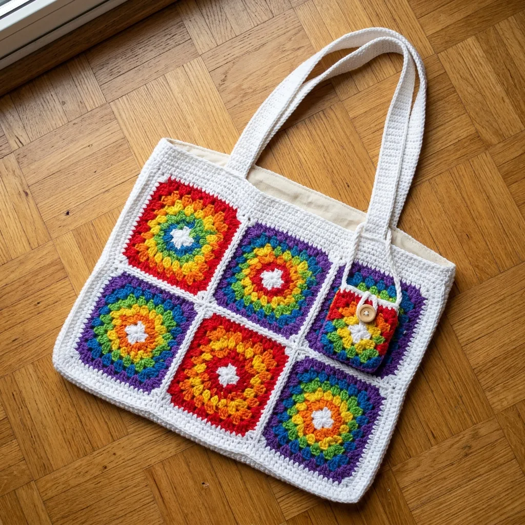 Boho-Tote aus Granny Squares in Regenbogenfarben häkeln