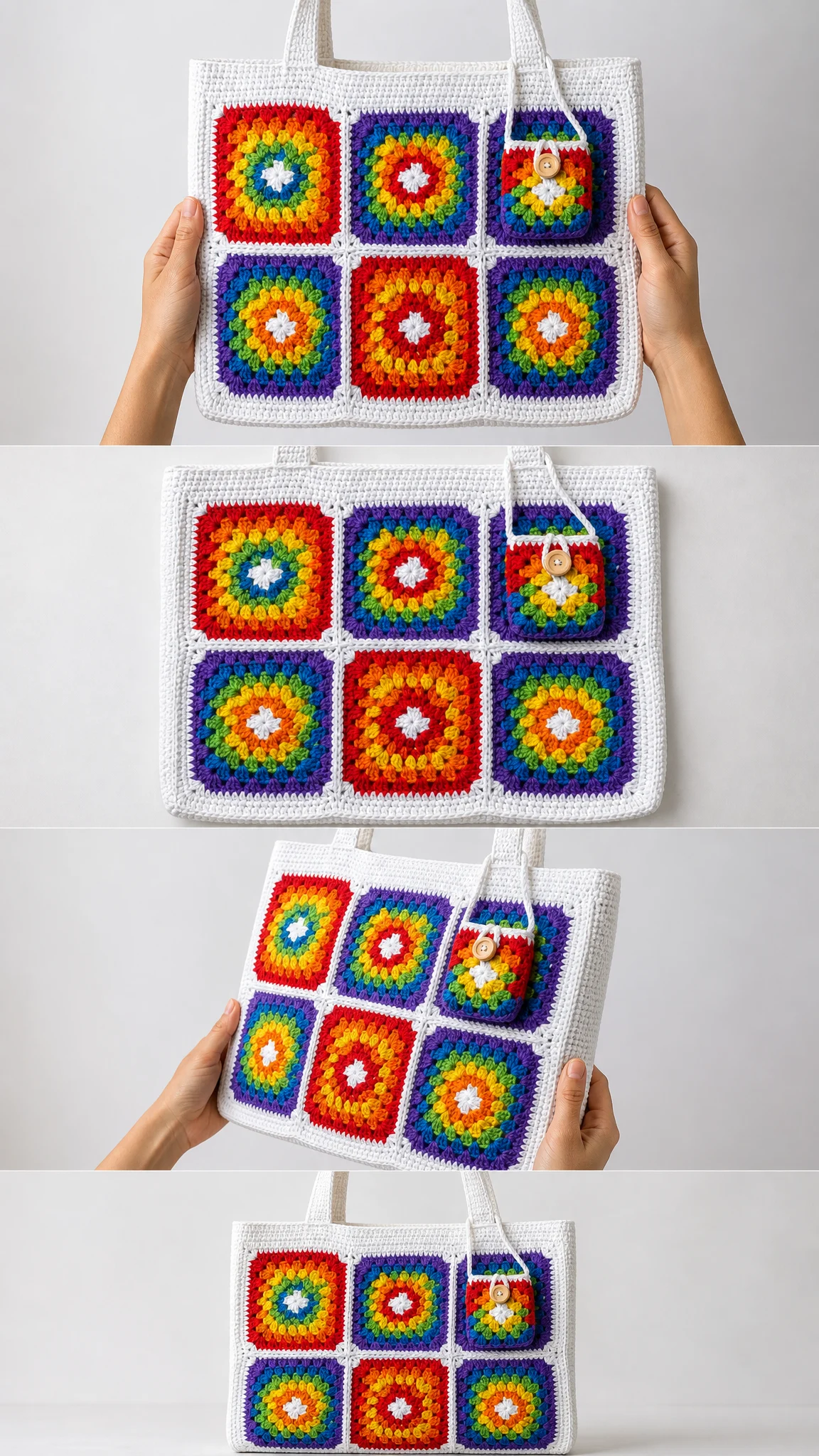 Boho-Tote aus Granny Squares in Regenbogenfarben häkeln