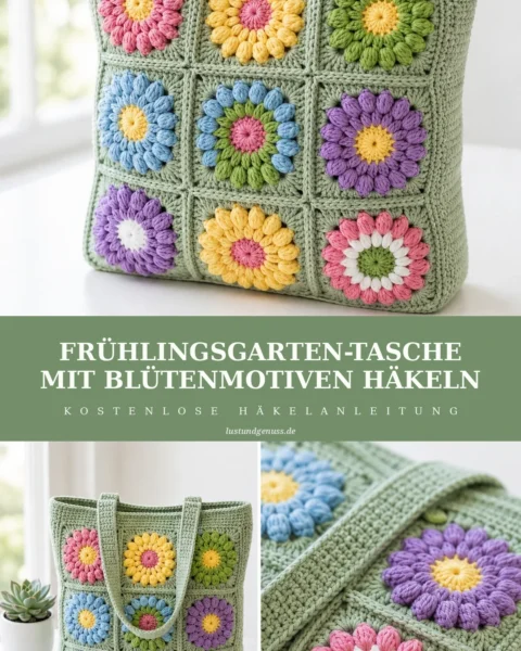 Frühlingsgarten-Tasche mit Blütenmotiven häkeln