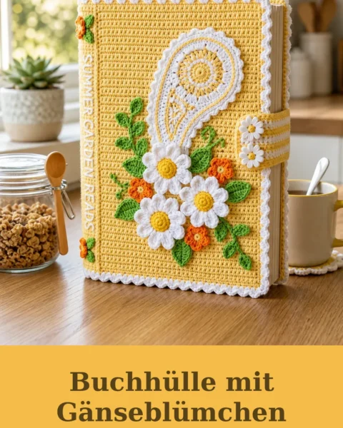 Buchhülle mit Gänseblümchen häkeln
