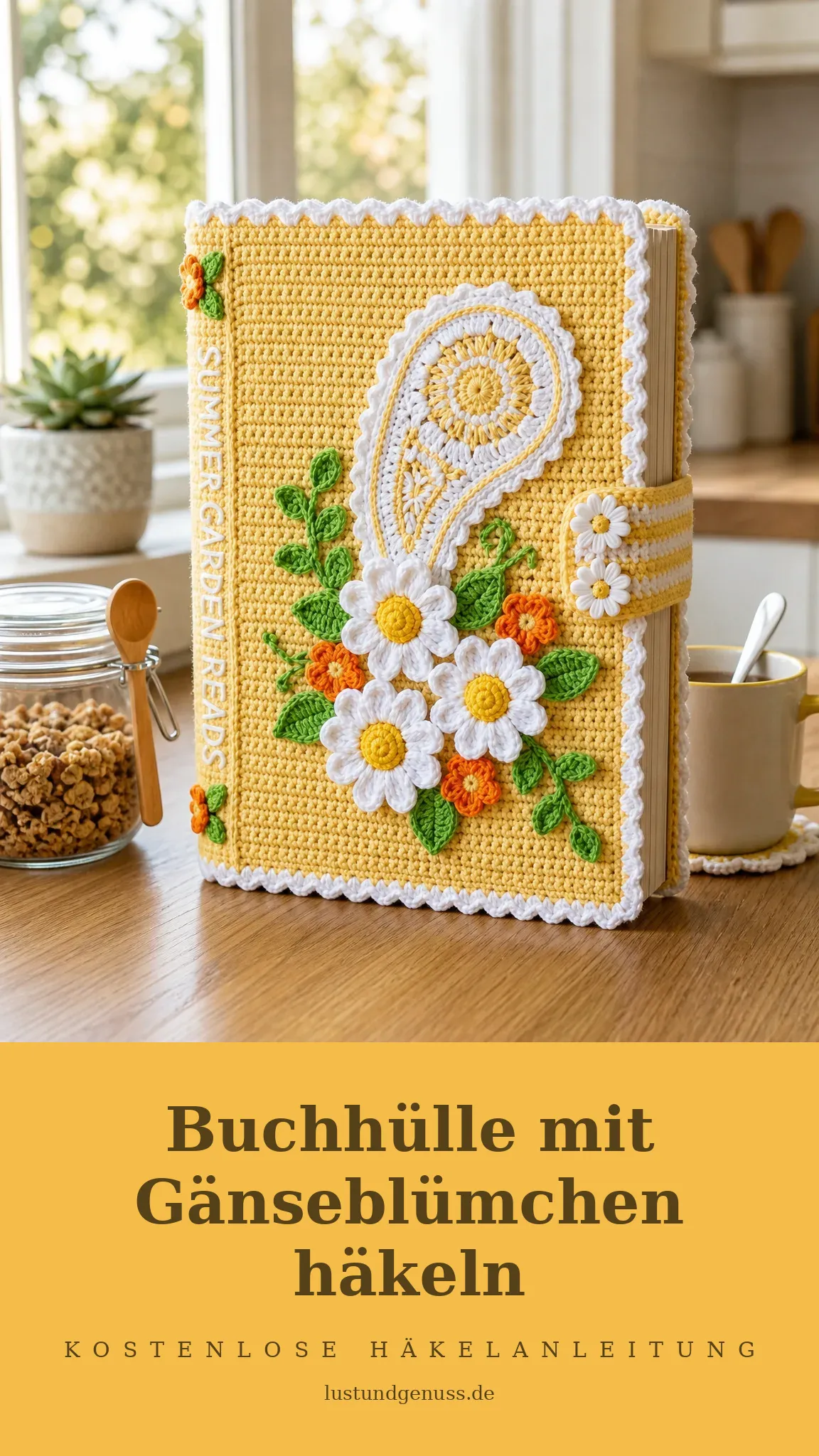 Buchhülle mit Gänseblümchen häkeln