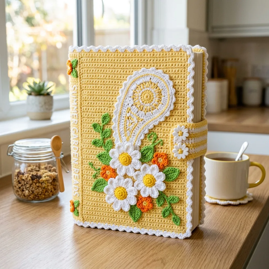 Buchhülle mit Gänseblümchen häkeln