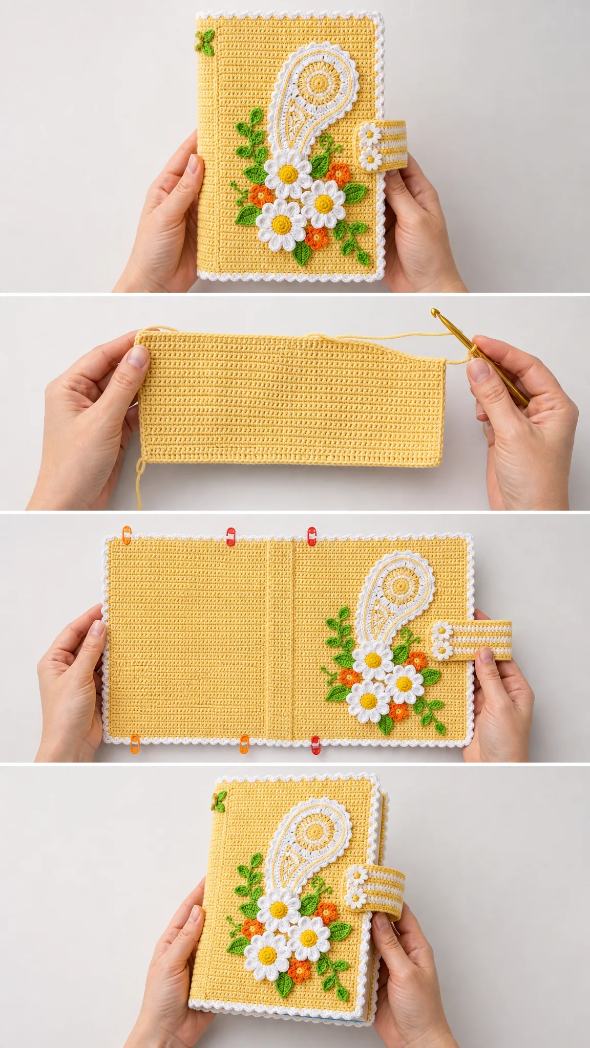 Buchhülle mit Gänseblümchen häkeln