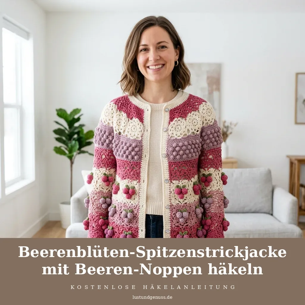 Beerenblüten-Spitzenstrickjacke mit Beeren-Noppen häkeln