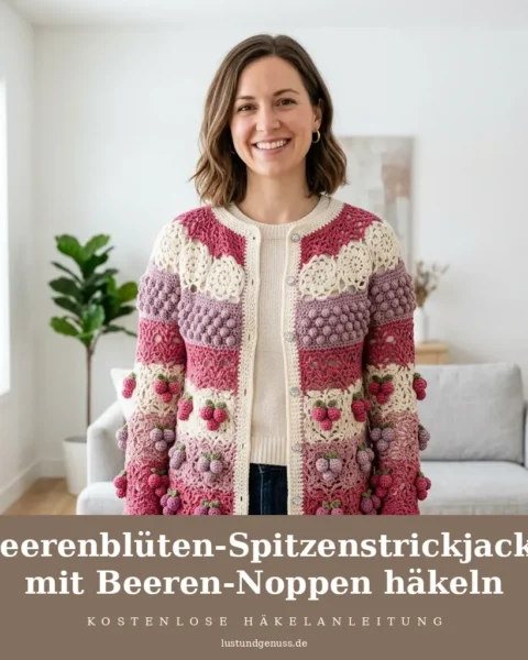 Beerenblüten-Spitzenstrickjacke mit Beeren-Noppen häkeln