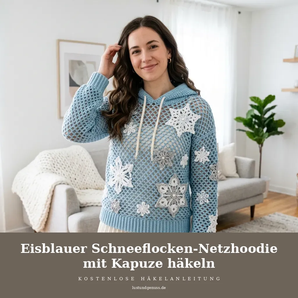 Eisblauer Schneeflocken-Netzhoodie mit Kapuze häkeln