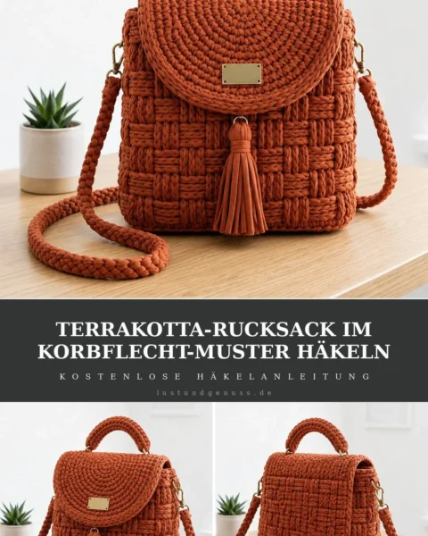 Rucksack im Korbgeflecht-Muster in Terrakotta häkeln