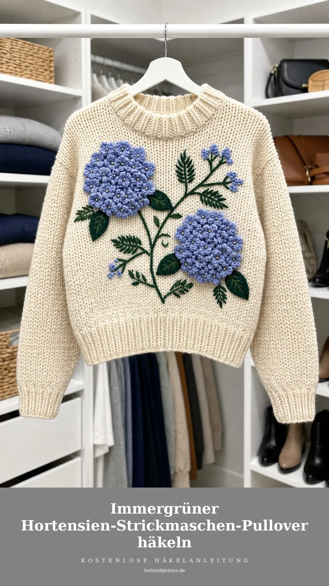 Immergrüner Hortensien-Strickmaschen-Pullover häkeln