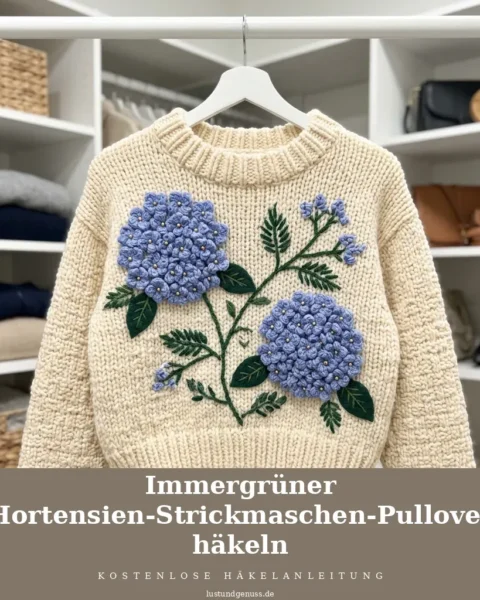 Immergrüner Hortensien-Strickmaschen-Pullover häkeln