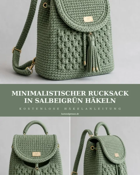Minimalistischer Rucksack in Salbeigrün häkeln