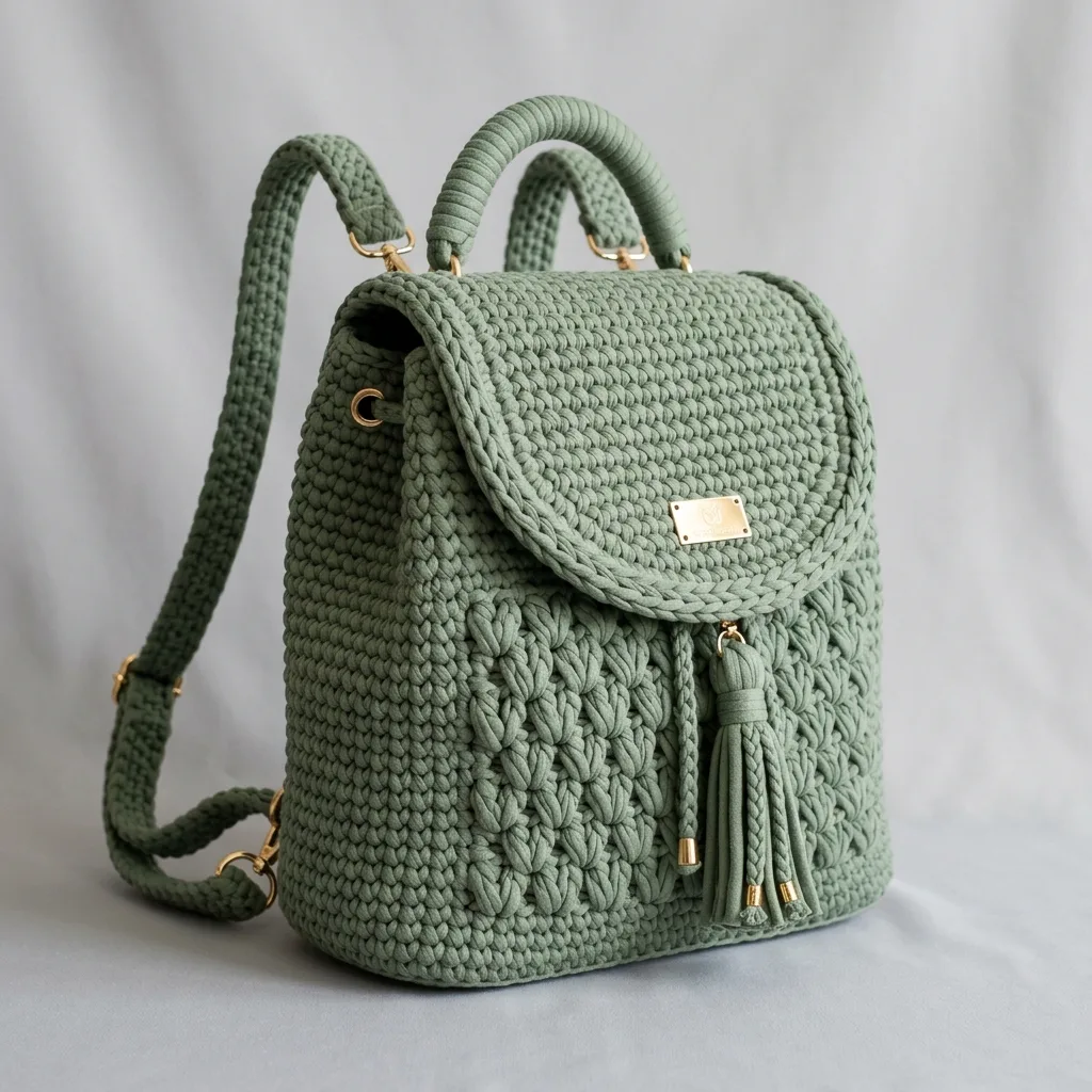 Minimalistischer Rucksack in Salbeigrün häkeln
