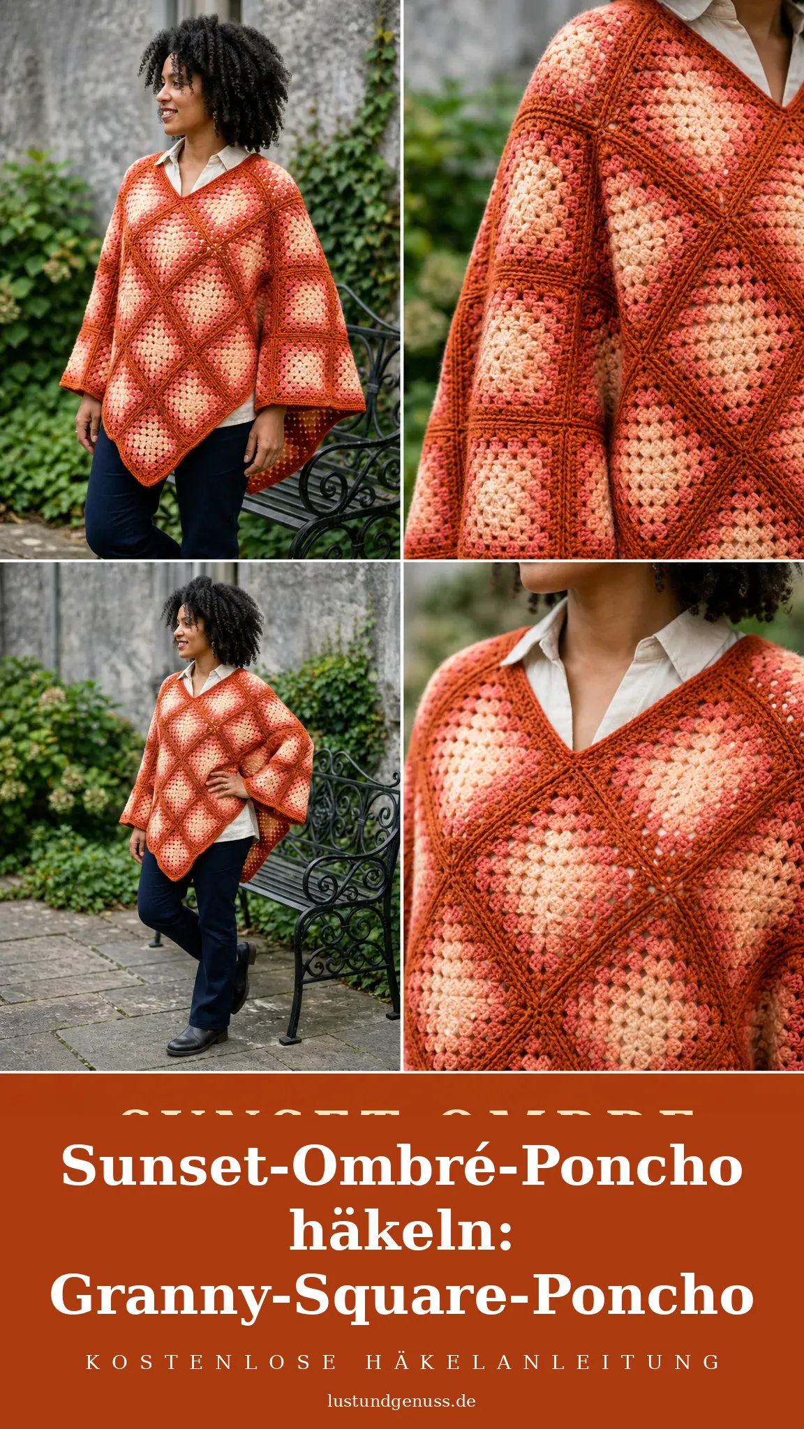 Sunset-Ombré-Poncho häkeln: Granny-Square-Poncho