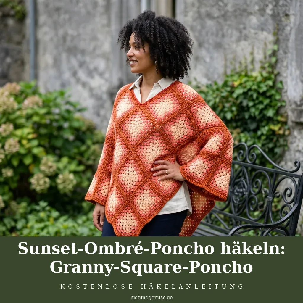 Sunset-Ombré-Poncho häkeln: Granny-Square-Poncho