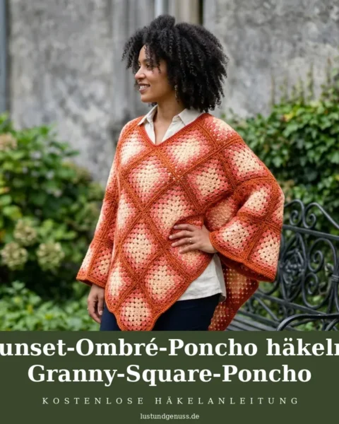 Sunset-Ombré-Poncho häkeln: Granny-Square-Poncho