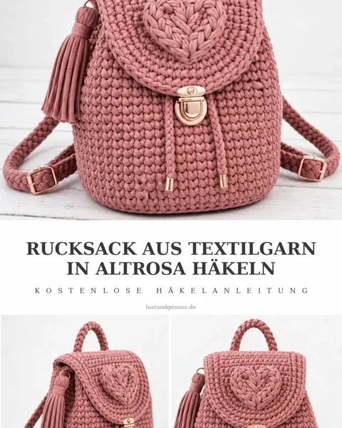Rucksack aus Textilgarn in Altrosa häkeln