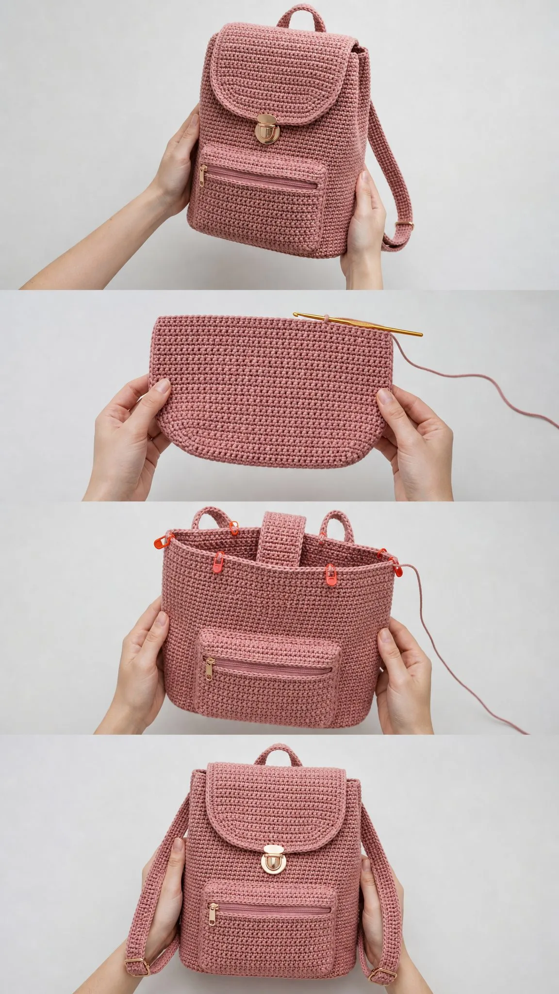 Rucksack in Altrosa häkeln