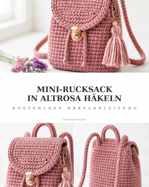 Mini-Rucksack in Altrosa häkeln