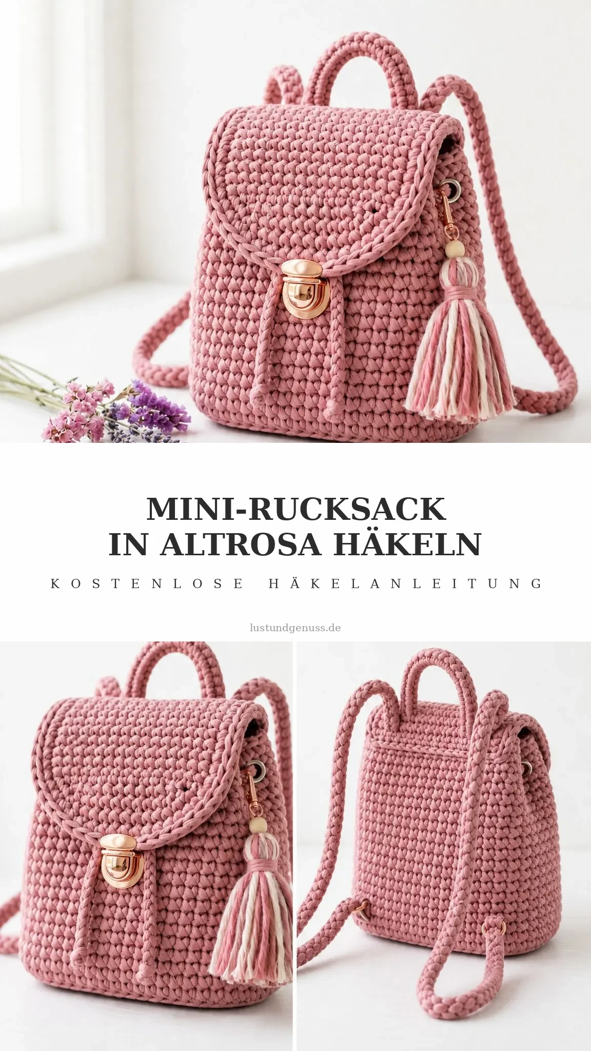 Mini-Rucksack in Altrosa häkeln
