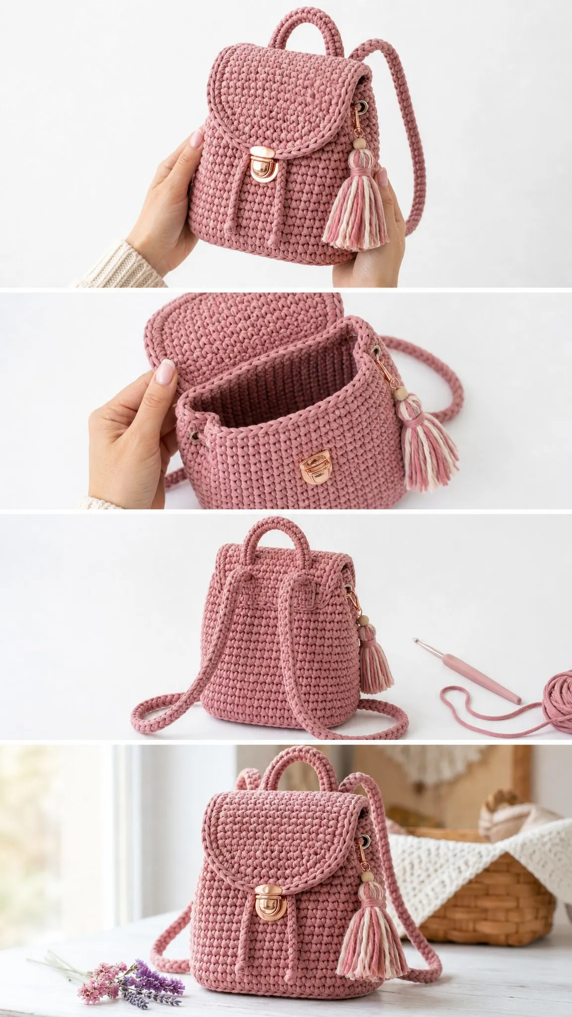 Mini-Rucksack in Altrosa häkeln
