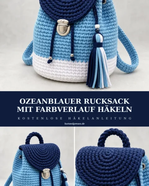 Rucksack mit Farbverlauf in Ozeanblau häkeln