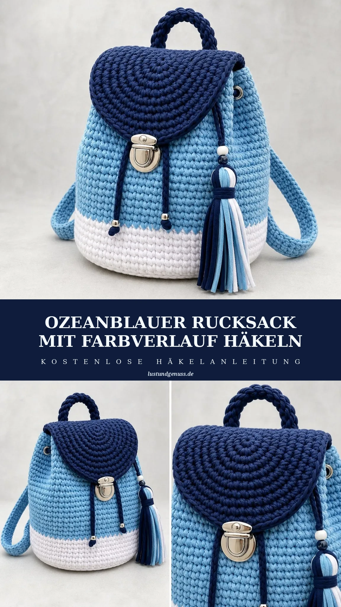 Rucksack mit Farbverlauf in Ozeanblau häkeln